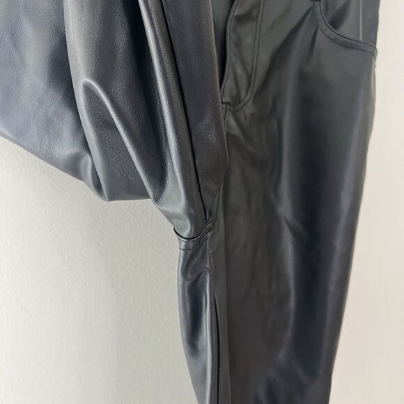 Zara Faux Leather Straight Leg Trouser Black Pants High Rise Womens Size 6 - Picture 5 of 12